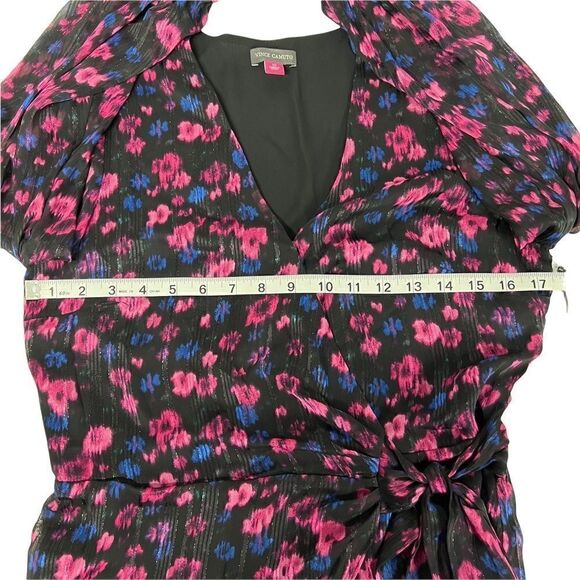 Vince Camuto Blouse Twilight Wrap Tie Side Floral Print Black Pink Blue XS - Picture 6 of 12
